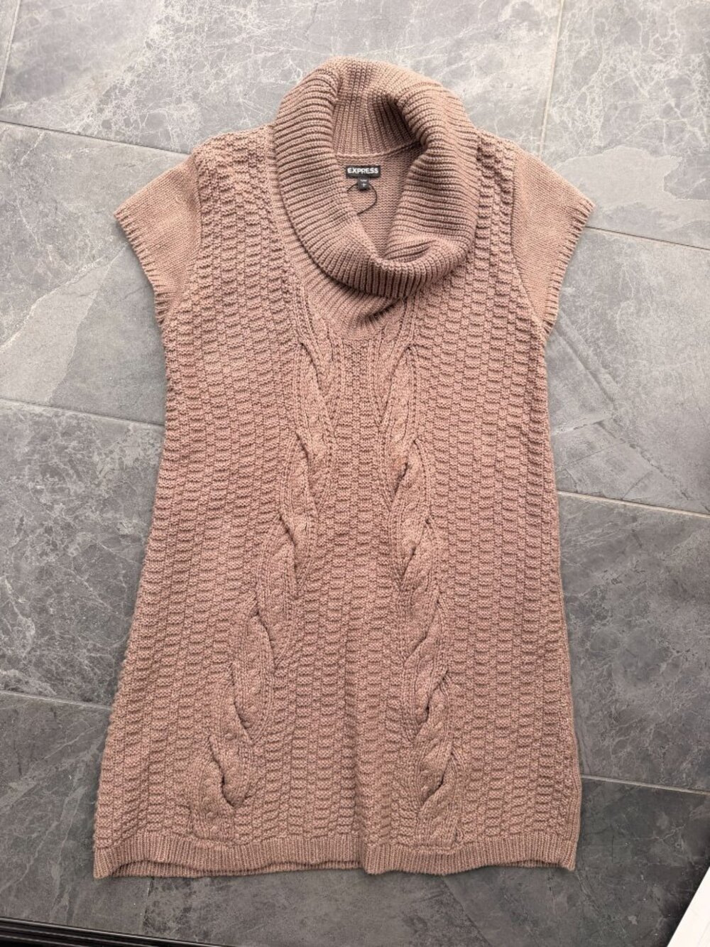 brown knit crochet fall dress back to school LARGE Express